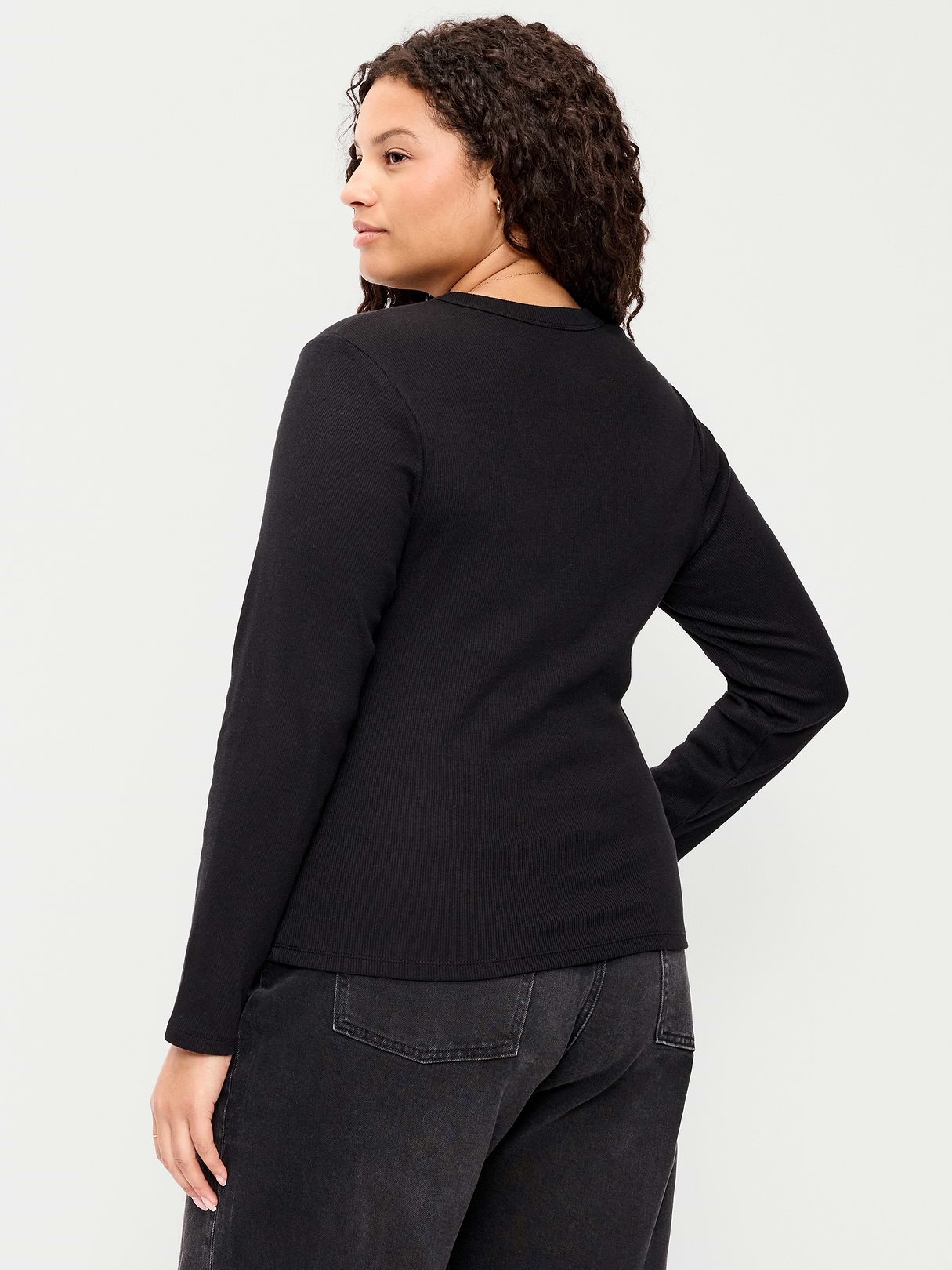 Snug Long-Sleeve Striped Ribbed T-Shirt - Black Jack
