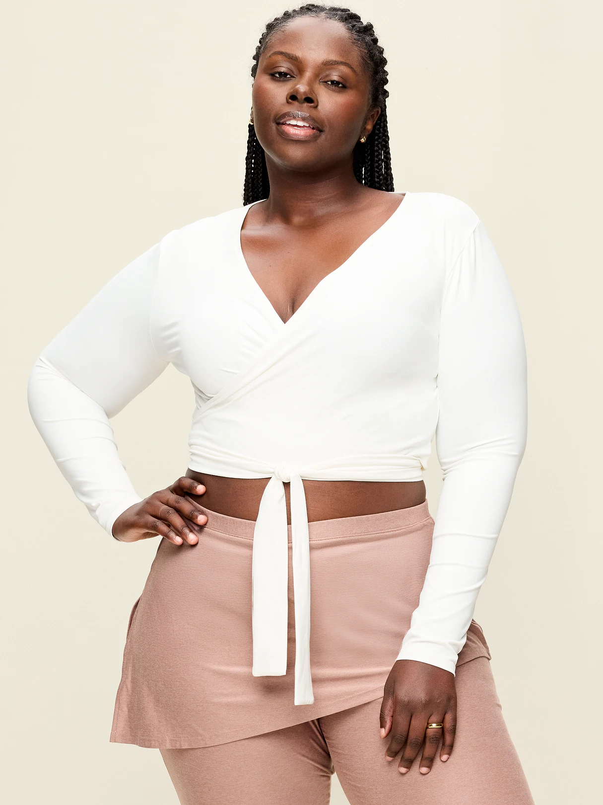 StudioSmooth Long-Sleeve Wrap Top - Magnolia