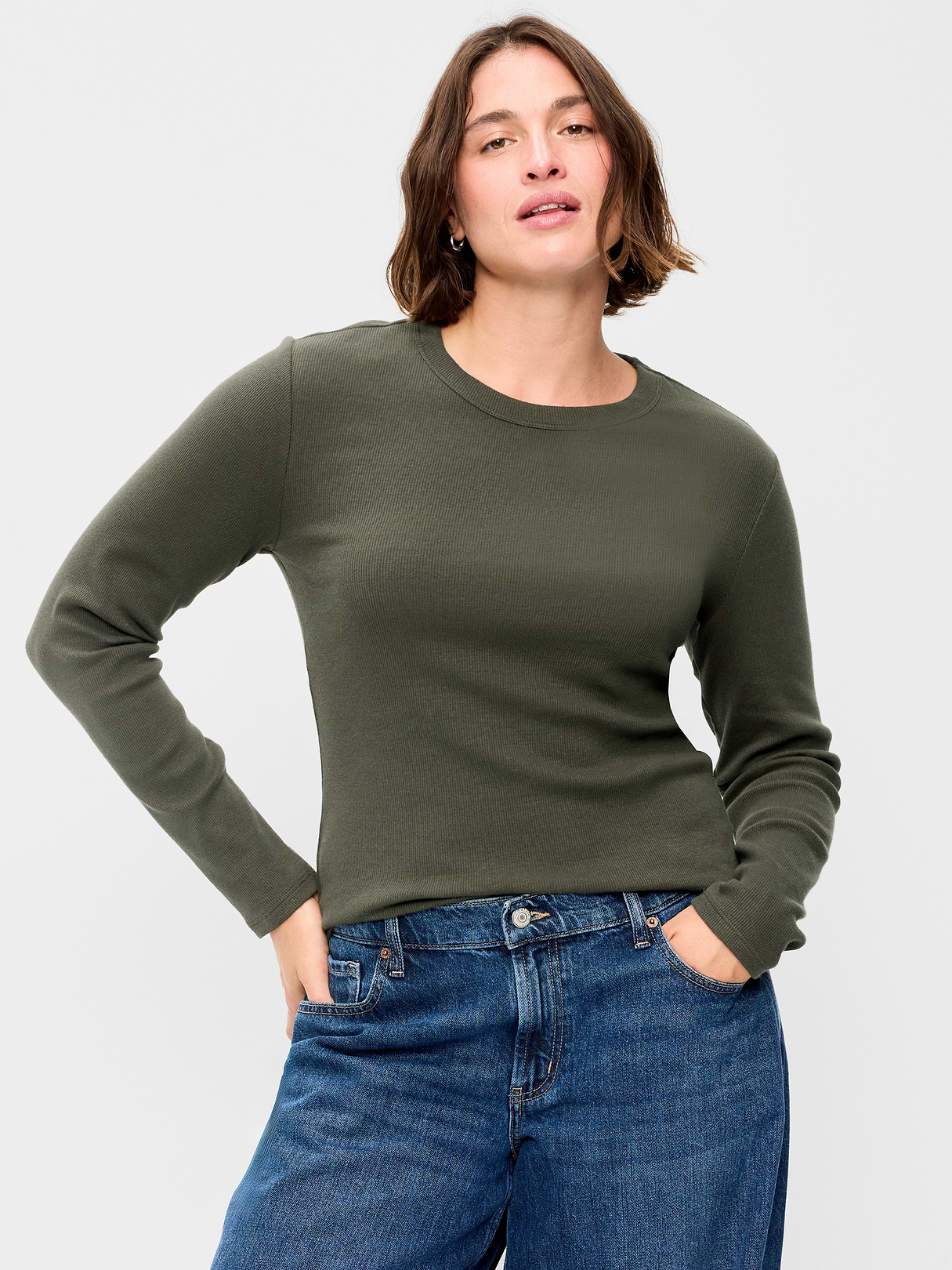 Snug Long-Sleeve Striped Ribbed T-Shirt - Forest Tapestry