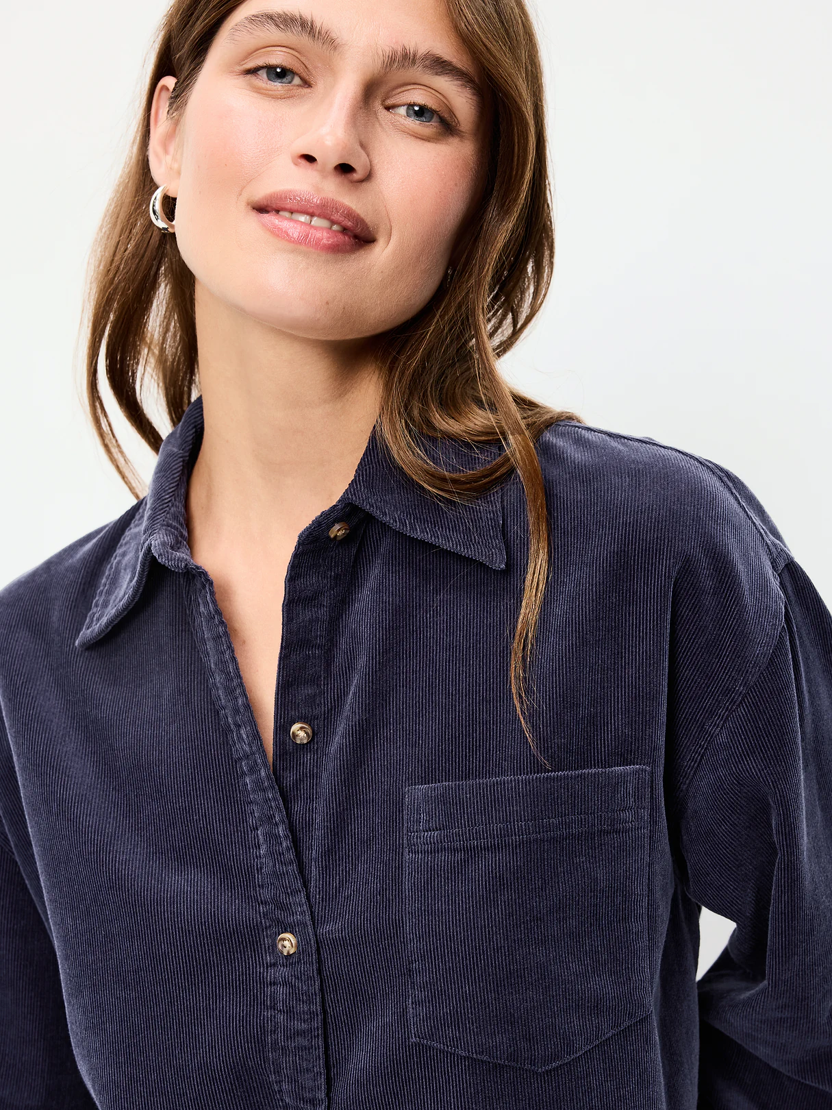 Oversized Boyfriend Button-Down Corduroy Shirt - Volcanic Glass