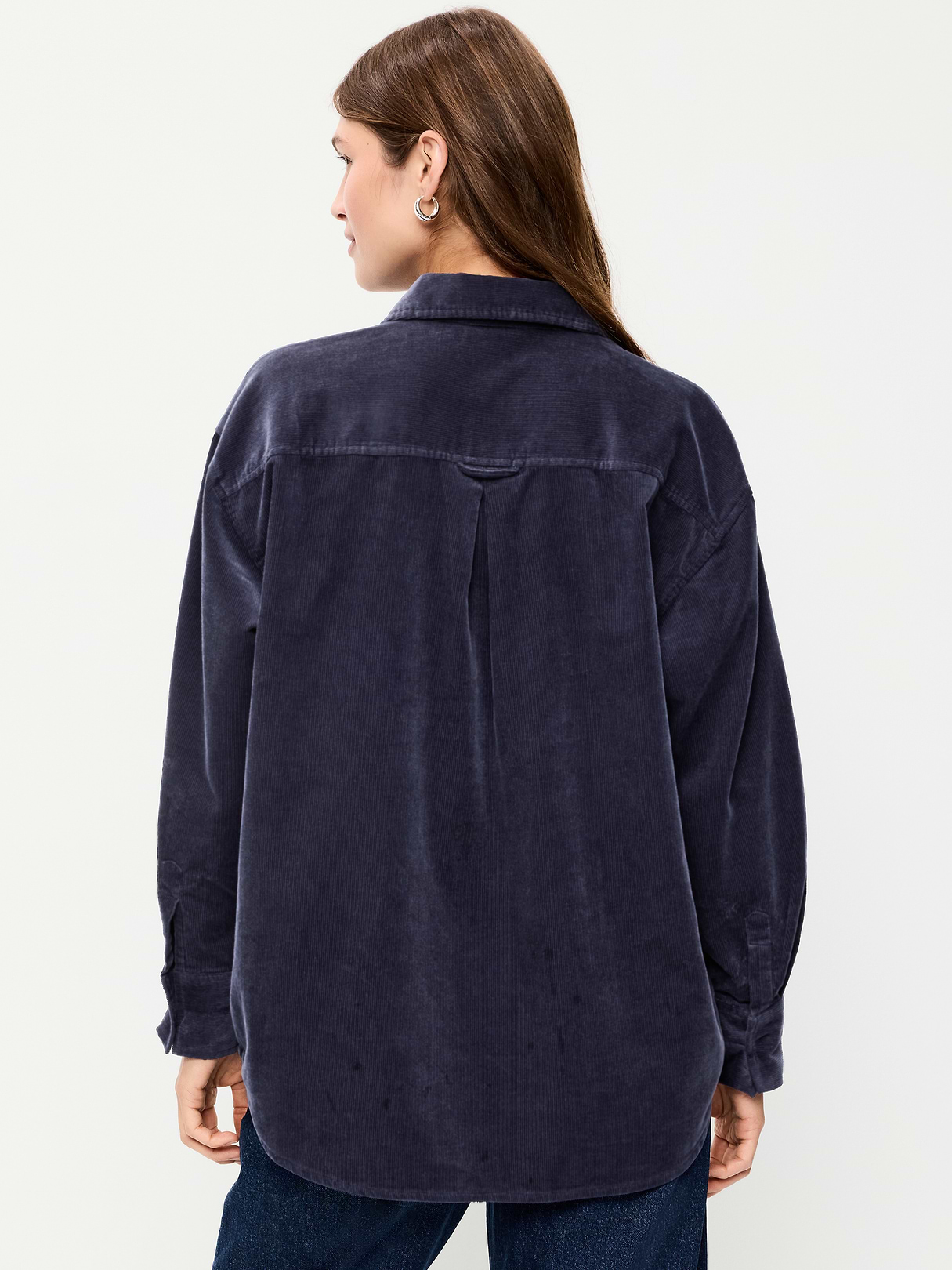 Oversized Boyfriend Button-Down Corduroy Shirt - Volcanic Glass
