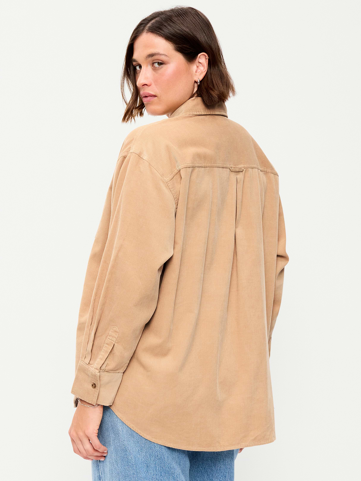 Oversized Boyfriend Button-Down Corduroy Shirt - Dried Linen