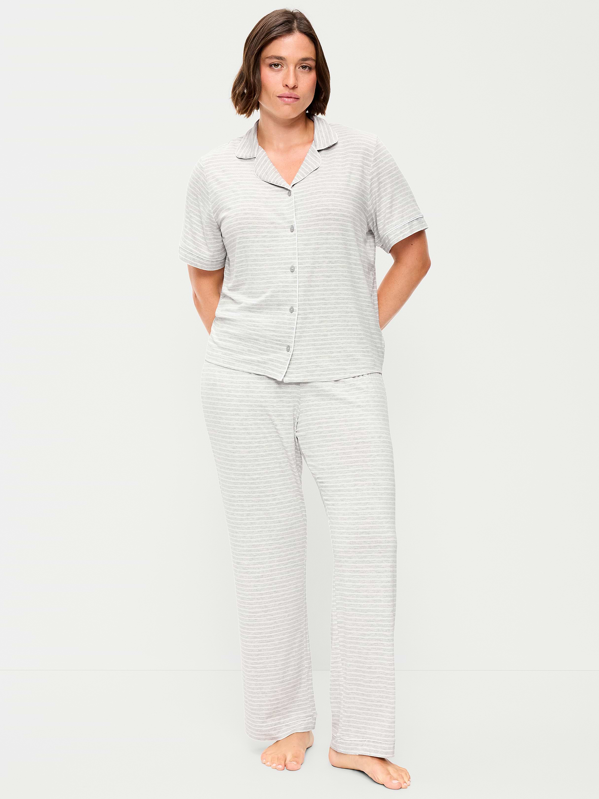 Sunday Sleep Knit Jersey Pant Set - Gray Stripe