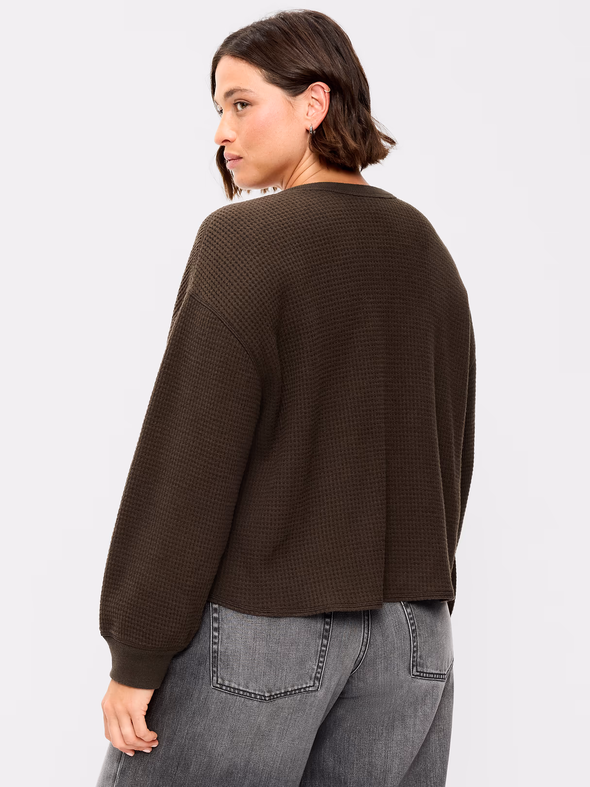 Long-Sleeve Crew-Neck Henley T-Shirt - Black Coffee