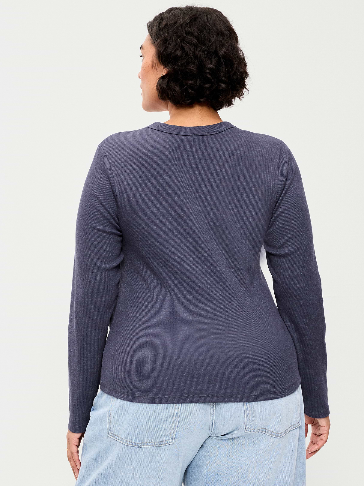 Snug Long-Sleeve Striped Ribbed T-Shirt - Volcanic Glass