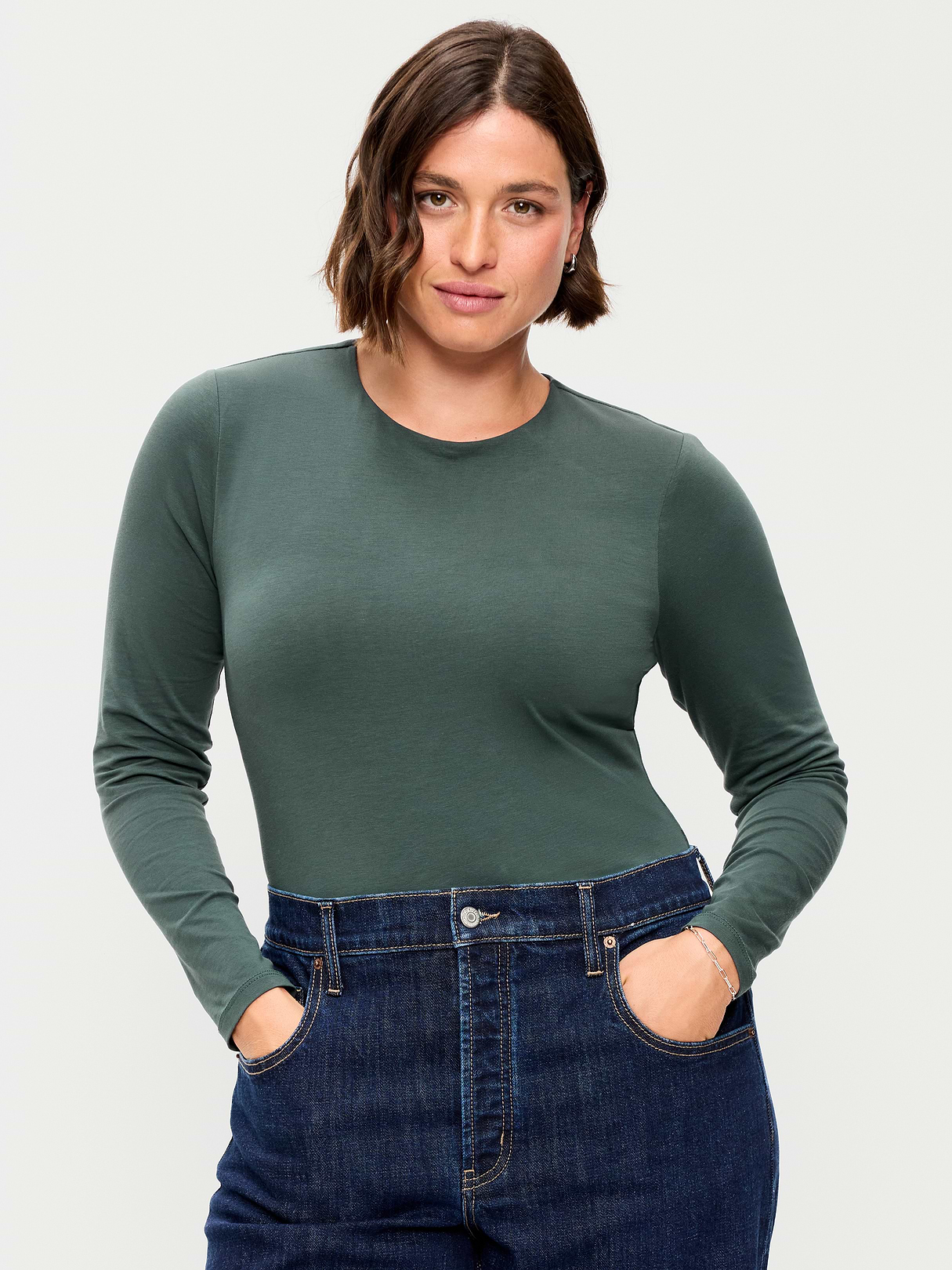 Hug Double-Layer Crew-Neck Long-Sleeve Top - Cavernous