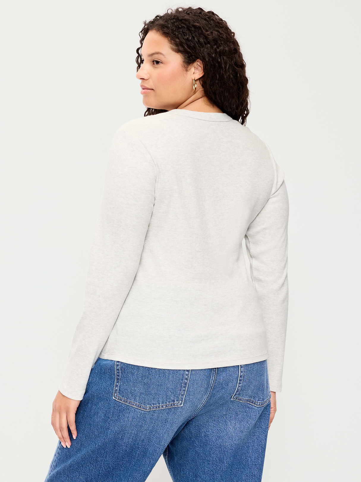 Snug Long-Sleeve Striped Ribbed T-Shirt - Light Heather Gray