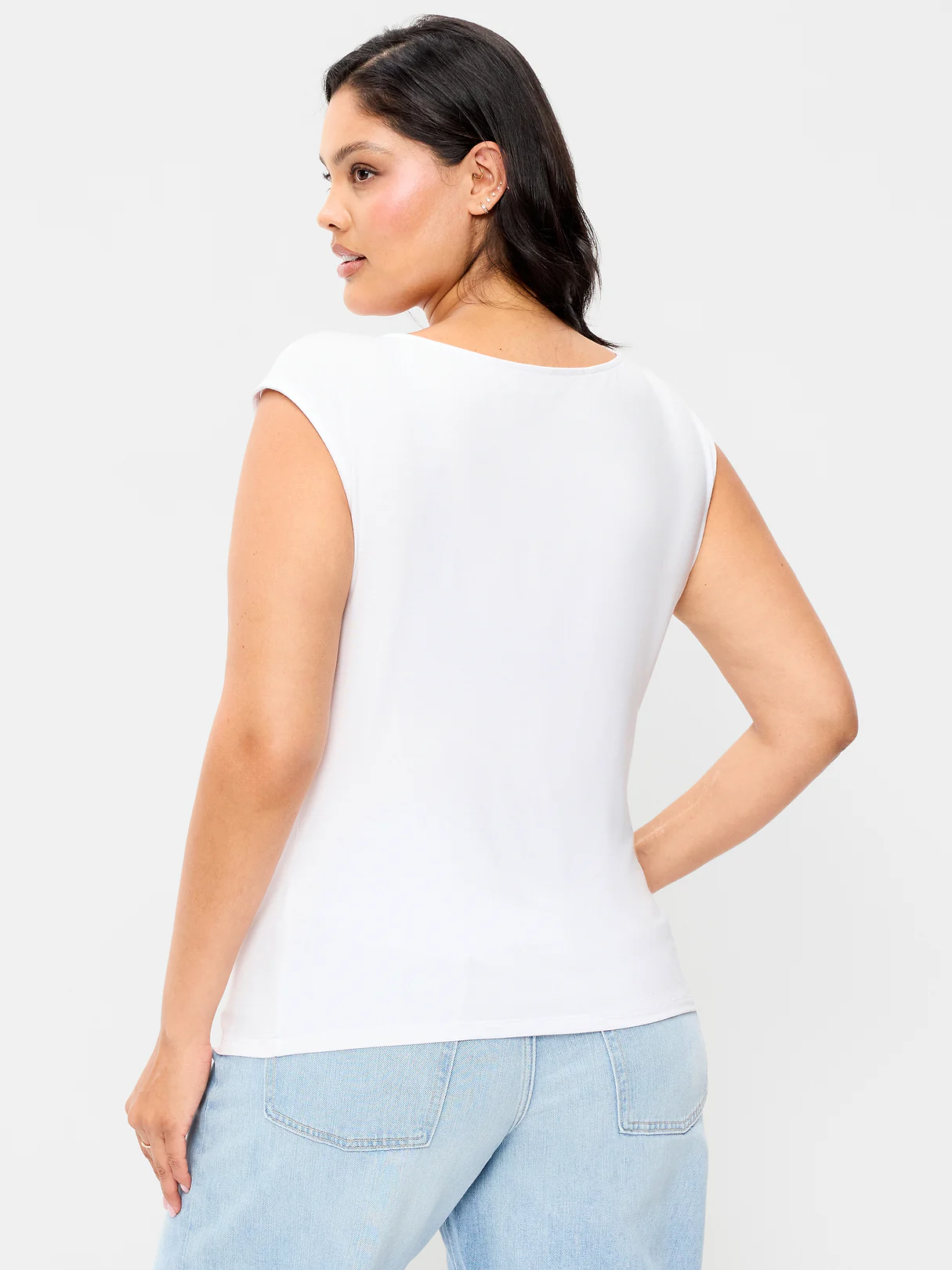Gathered-Shoulder Rosette Top - White Lilies