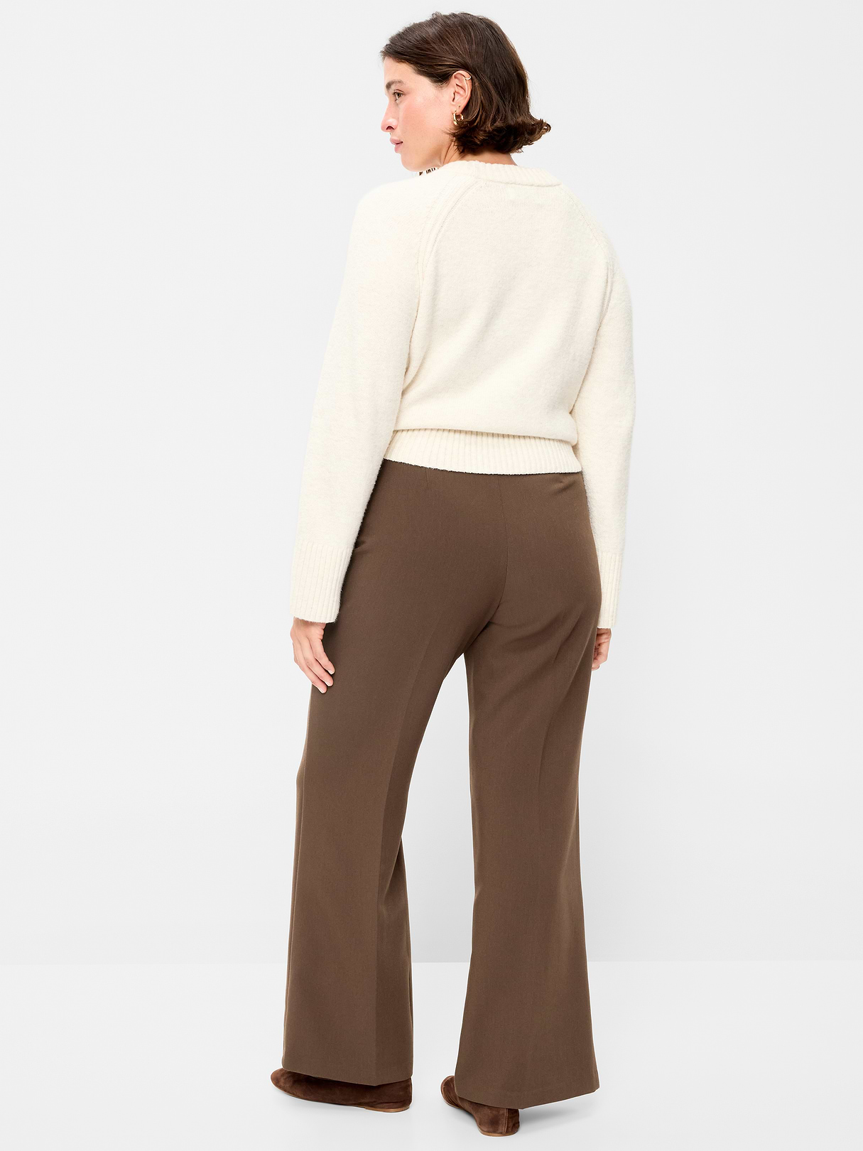 High-Waisted Patch Pocket Flare Pants - Earthen