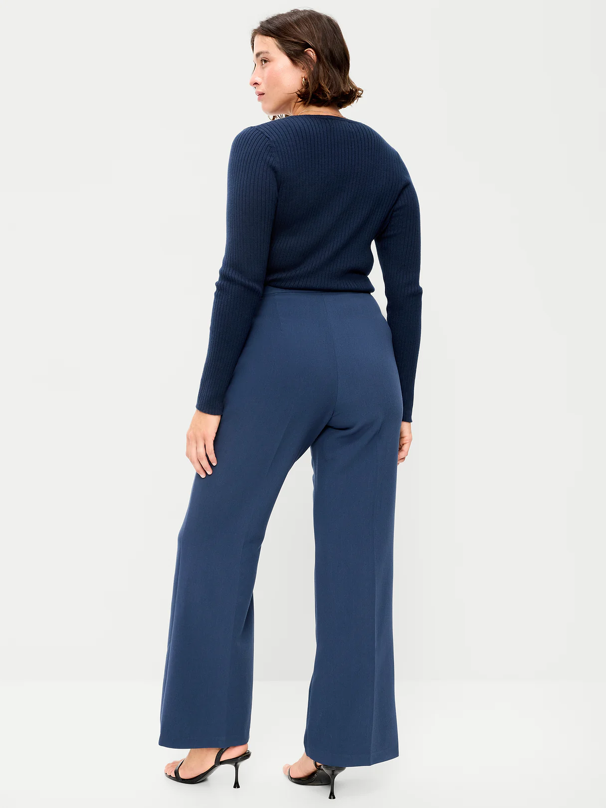 High-Waisted Patch Pocket Flare Pants - Gothic Blue