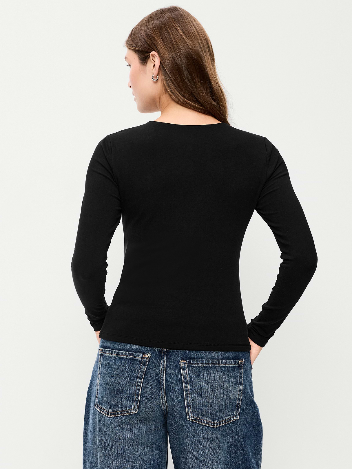 Hug Double-Layer Crew-Neck Long-Sleeve Top - Black Jack