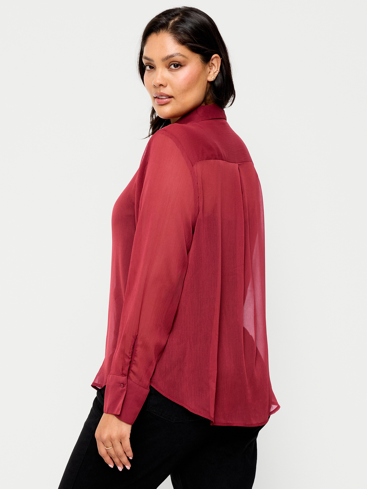 Chiffon Sheer Button-Down Shirt - Emberglow