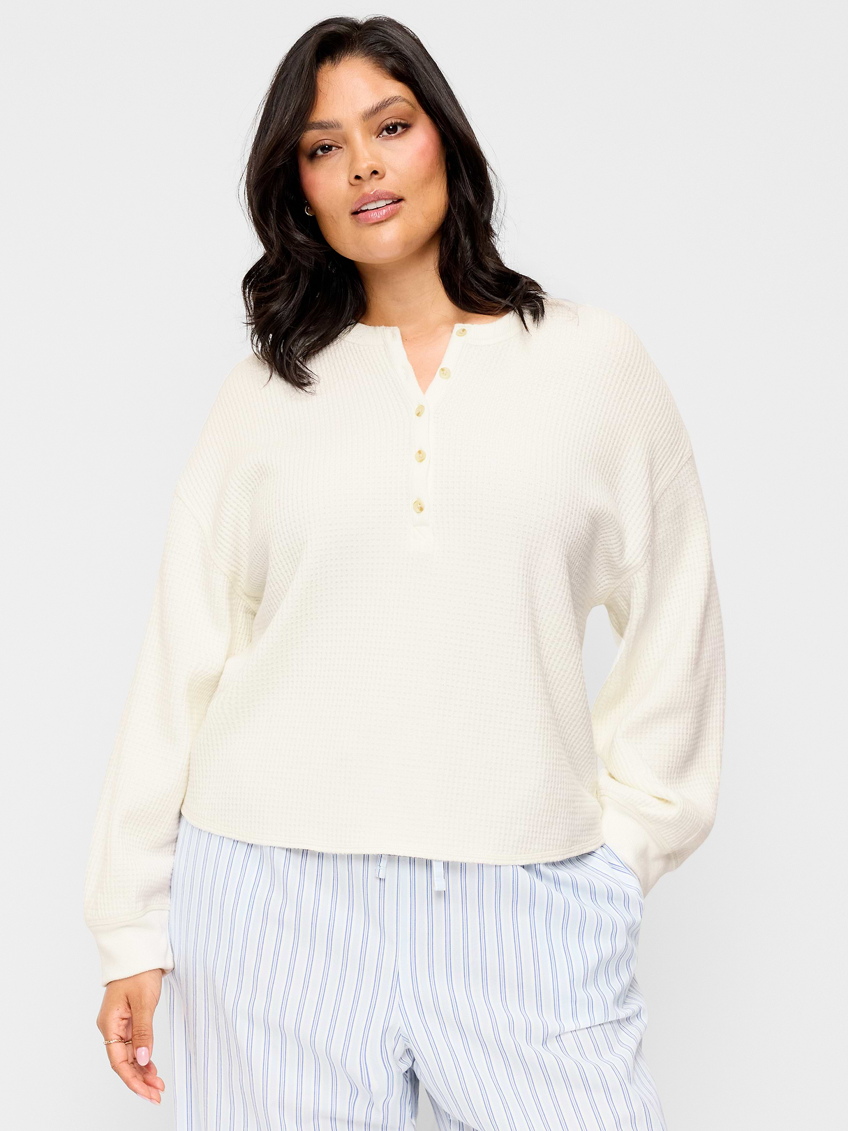 Long-Sleeve Crew-Neck Henley T-Shirt - Sea Salt
