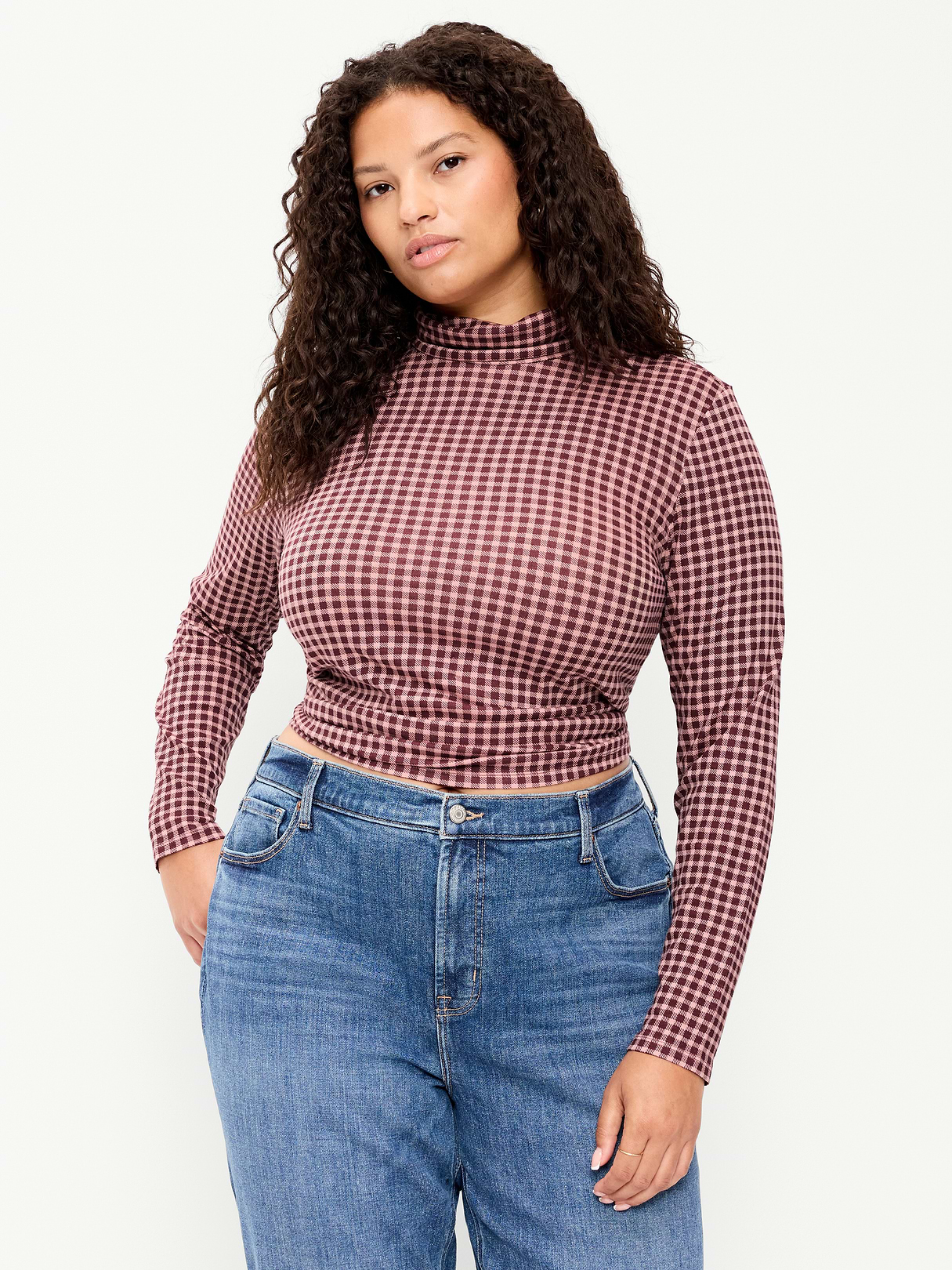 Slim-Fit Turtleneck - Red Gingham