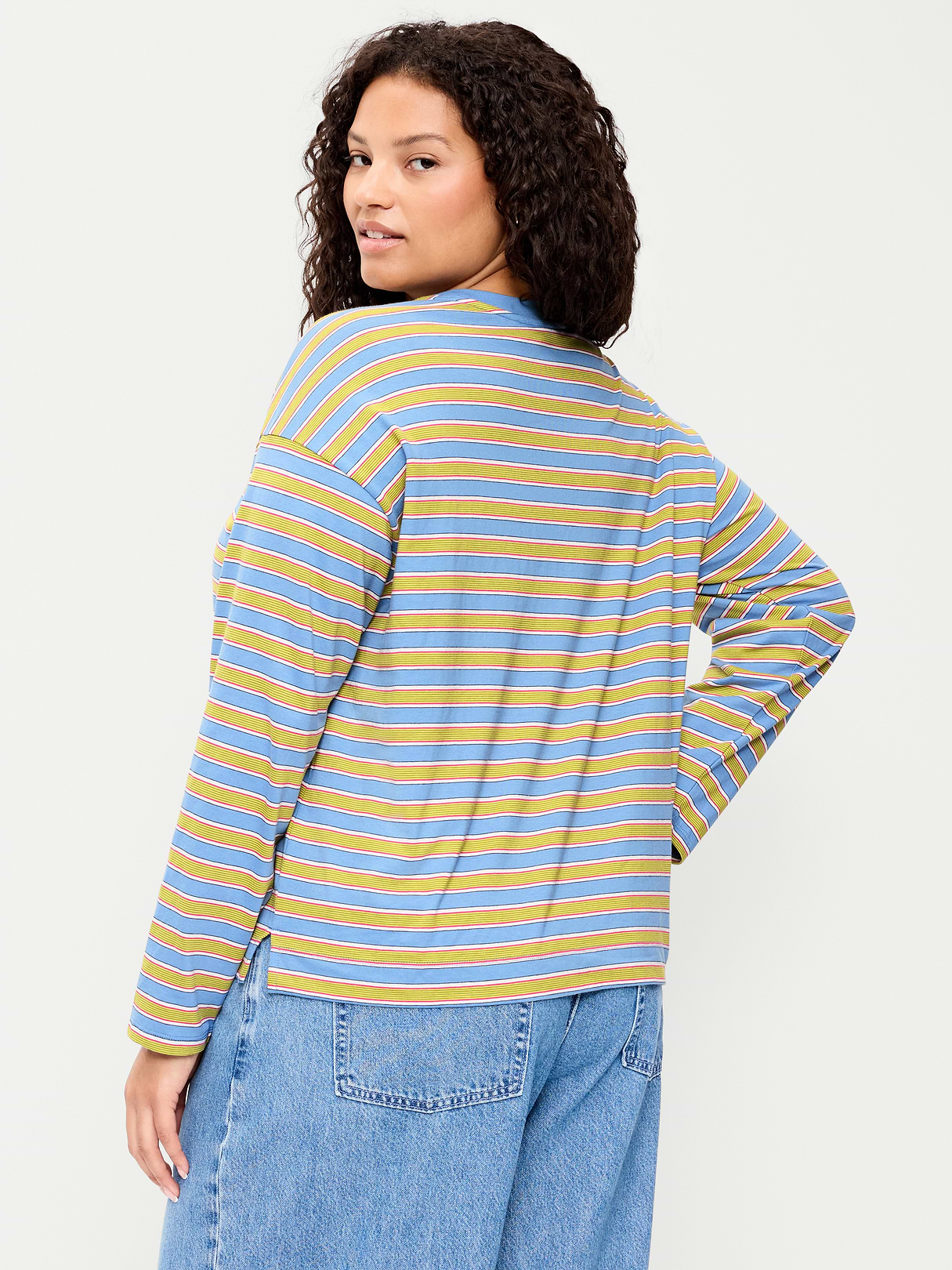 Vintage Long-Sleeve Crew-Neck T-Shirt - Blue/Green Stripe