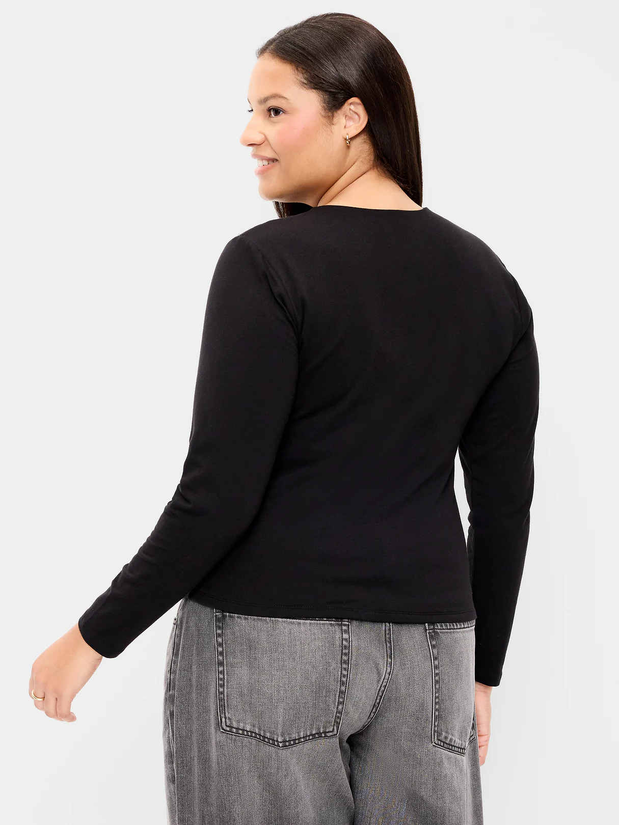 Hug Double-Layer Crew-Neck Long-Sleeve Top - Black Jack
