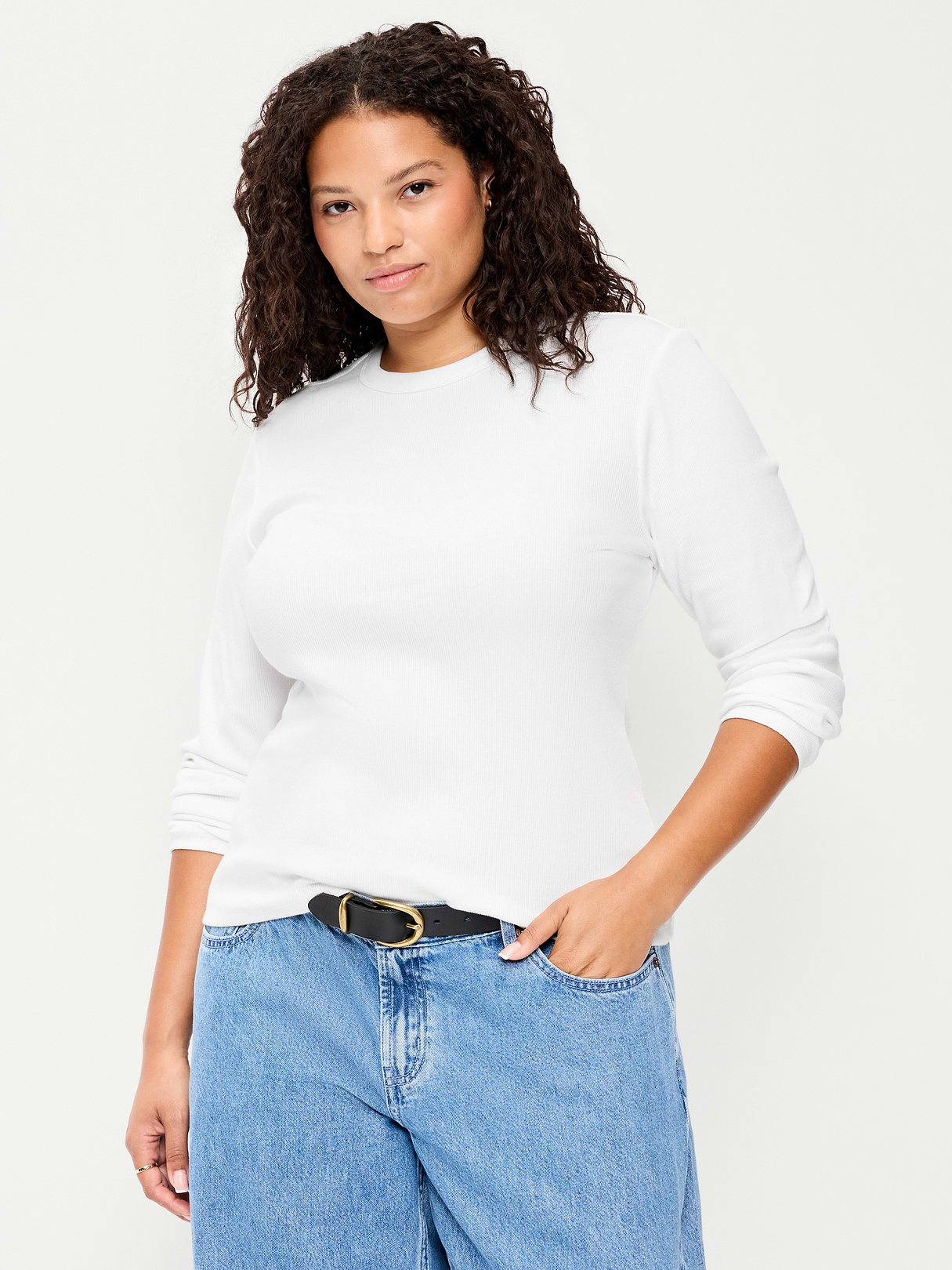 Snug Long-Sleeve Striped Ribbed T-Shirt - White Lilies