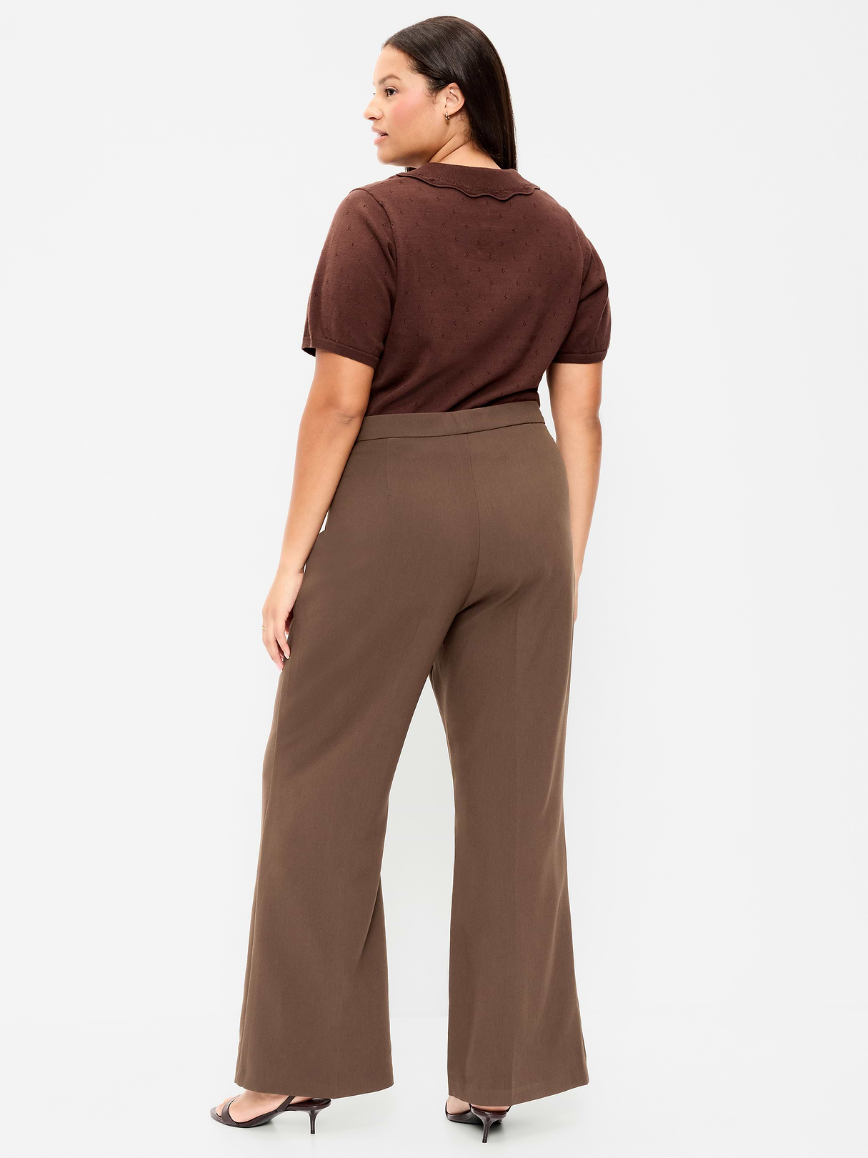 High-Waisted Patch Pocket Flare Pants - Earthen