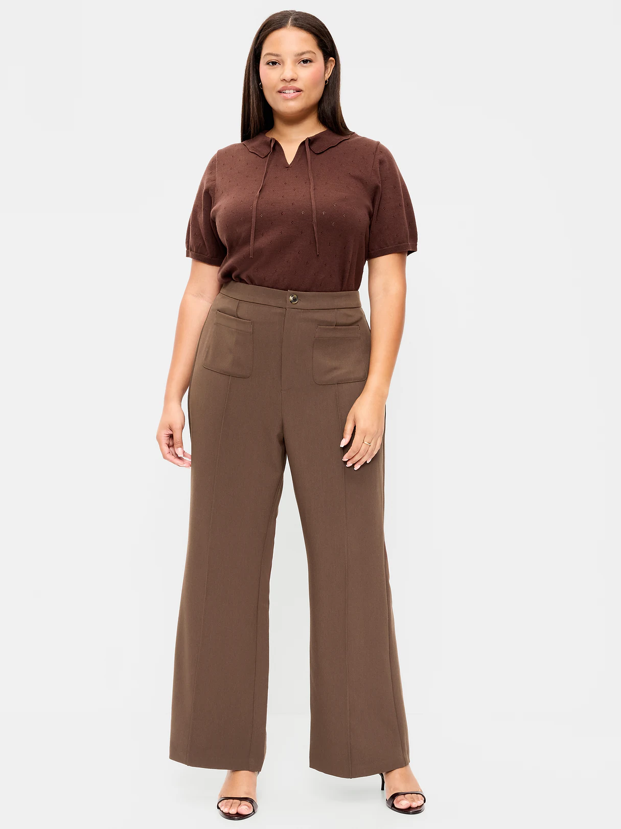 High-Waisted Patch Pocket Flare Pants - Earthen