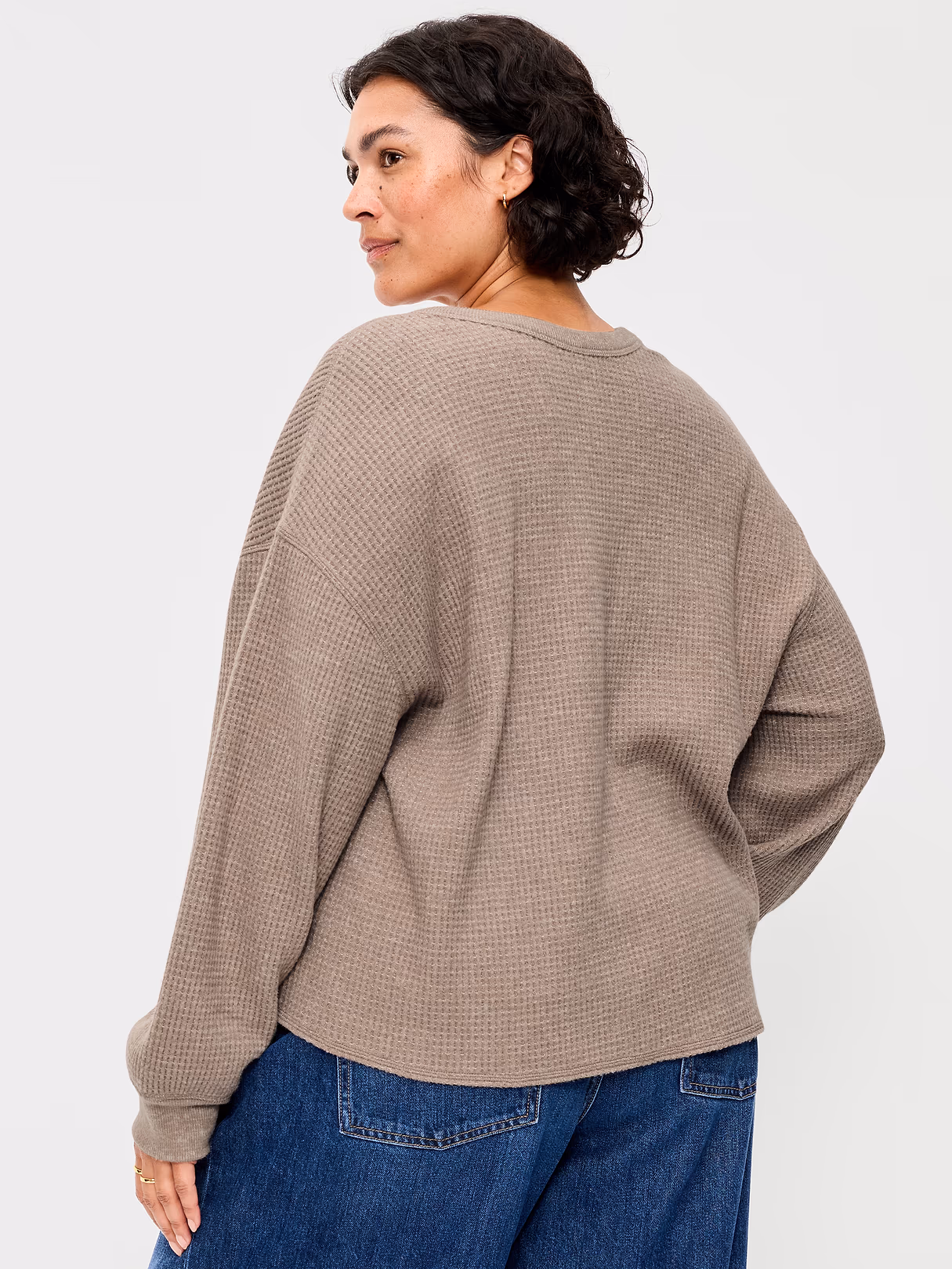 Long-Sleeve Crew-Neck Henley T-Shirt - Mushroom