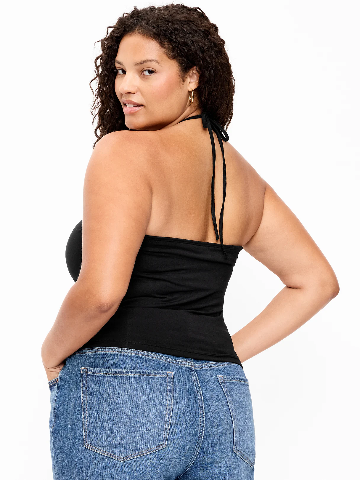 Tie-Neck Rosette Tube Top - Black Jack