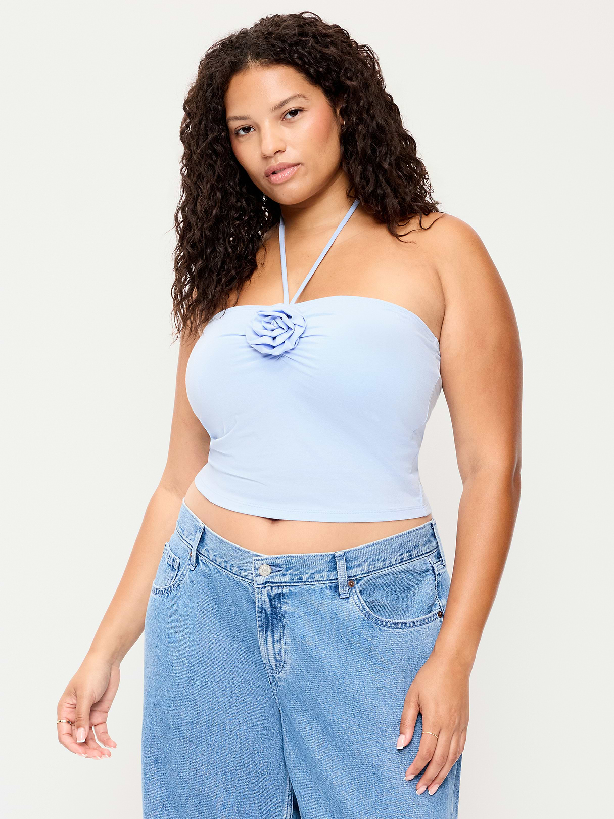 Tie-Neck Rosette Tube Top - Powder Blue