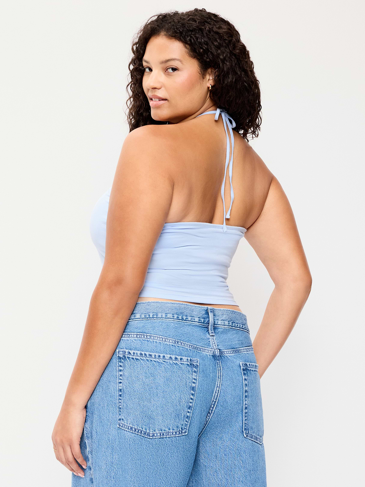 Tie-Neck Rosette Tube Top - Powder Blue