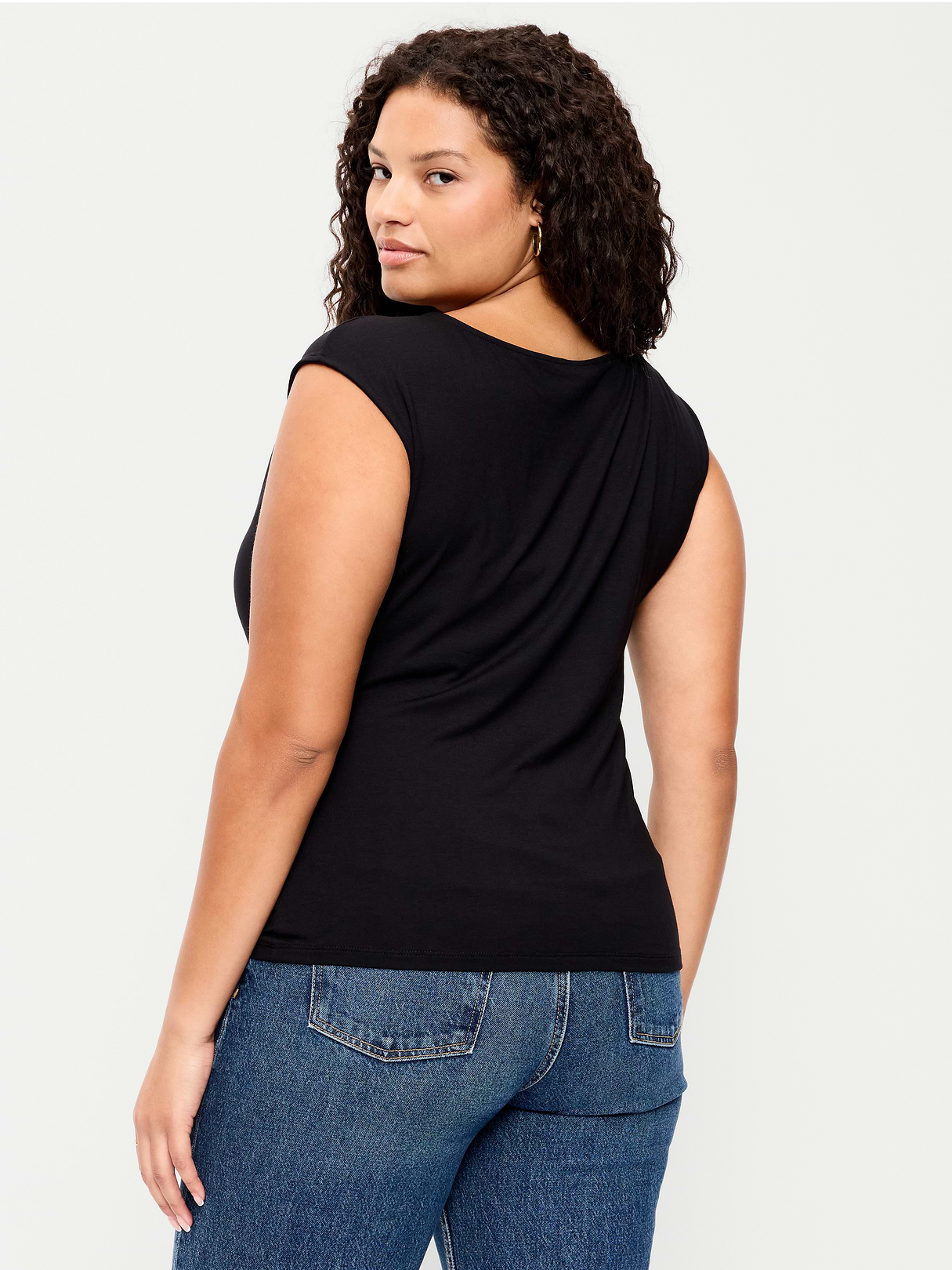 Gathered-Shoulder Rosette Top - Black Jack