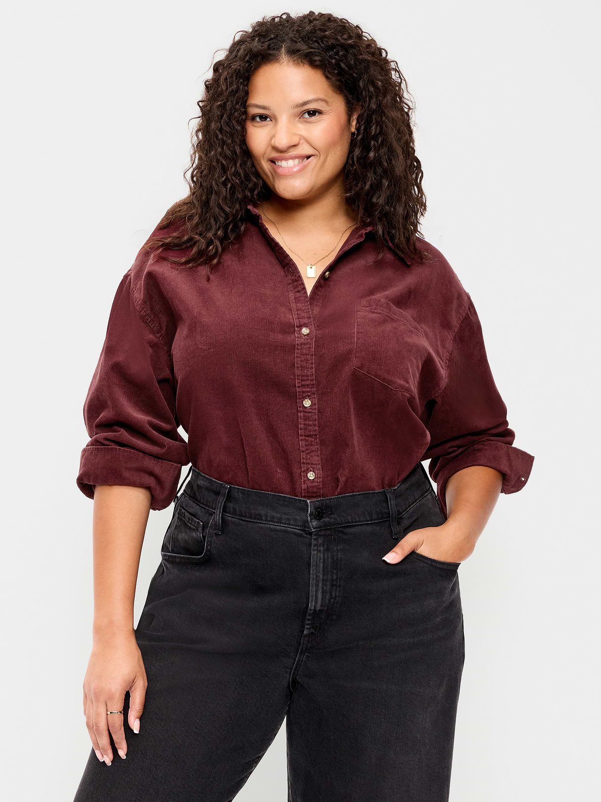 Oversized Boyfriend Button-Down Corduroy Shirt - Reddy Or Not