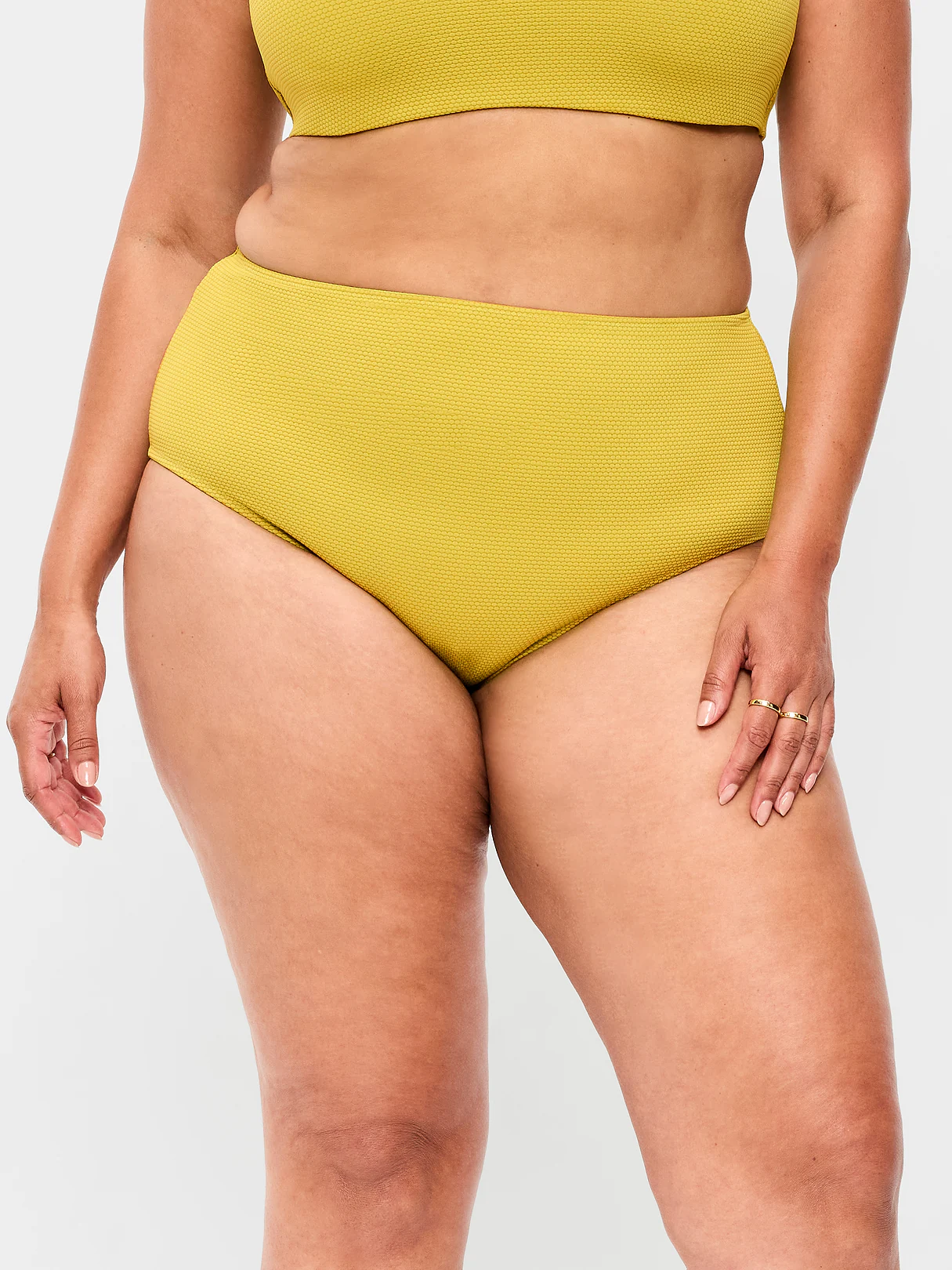 High-Waisted Ribbed Bikini Swim Bottoms - Lacewing
