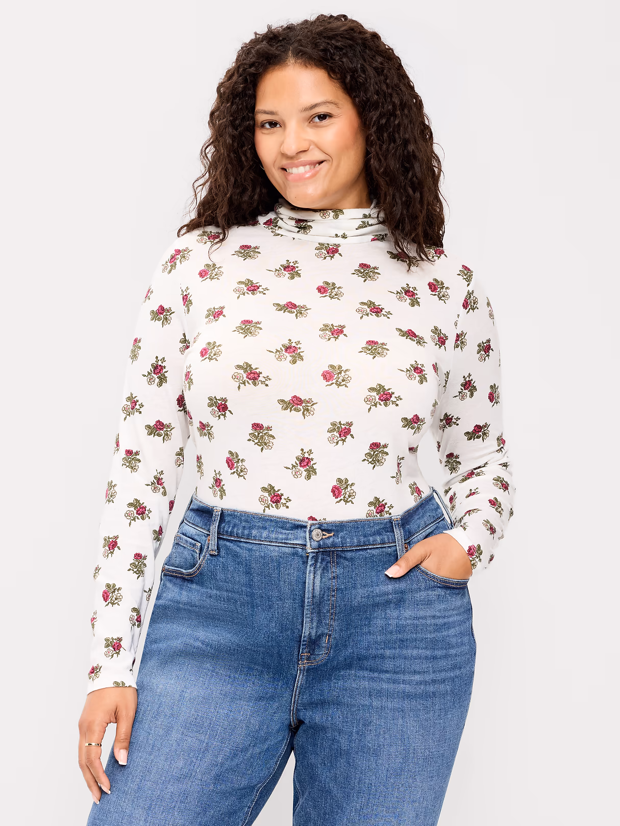 Slim-Fit Turtleneck - White Floral