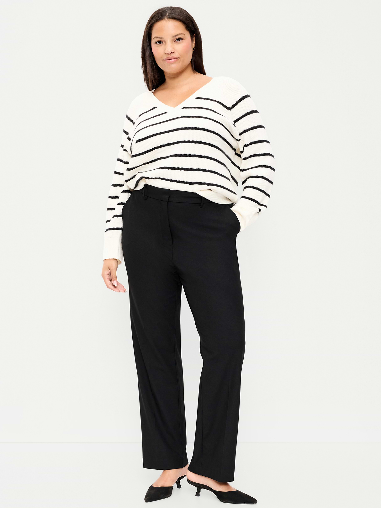 Extra High-Waisted Straight-Leg Twill Pants - Black Jack
