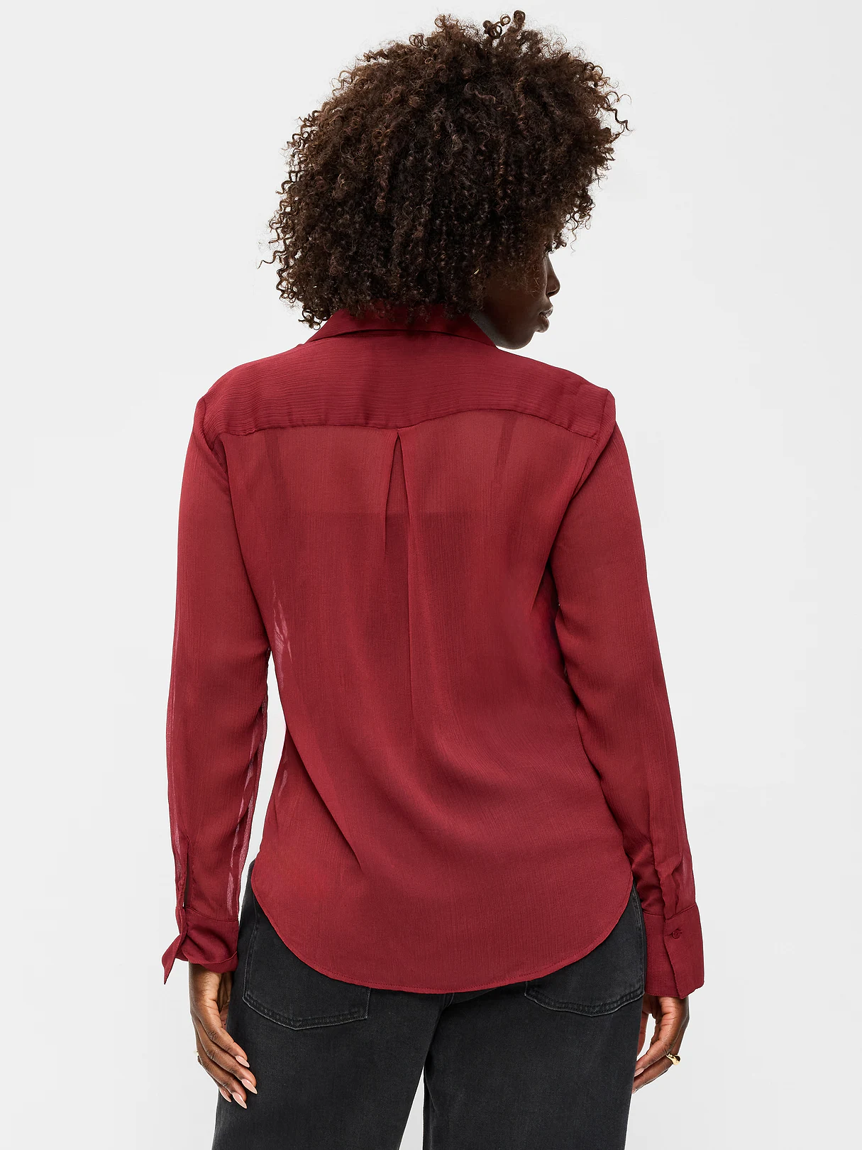 Chiffon Sheer Button-Down Shirt - Emberglow