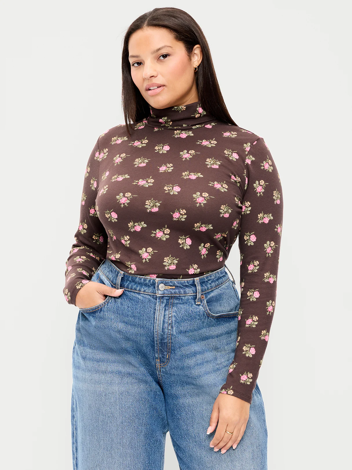 Slim-Fit Turtleneck - Black Floral