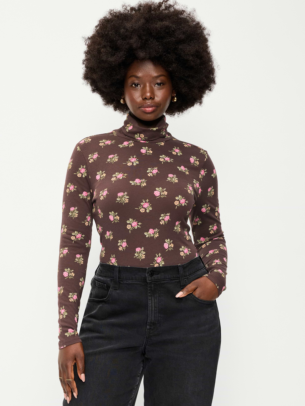 Slim-Fit Turtleneck - Black Floral
