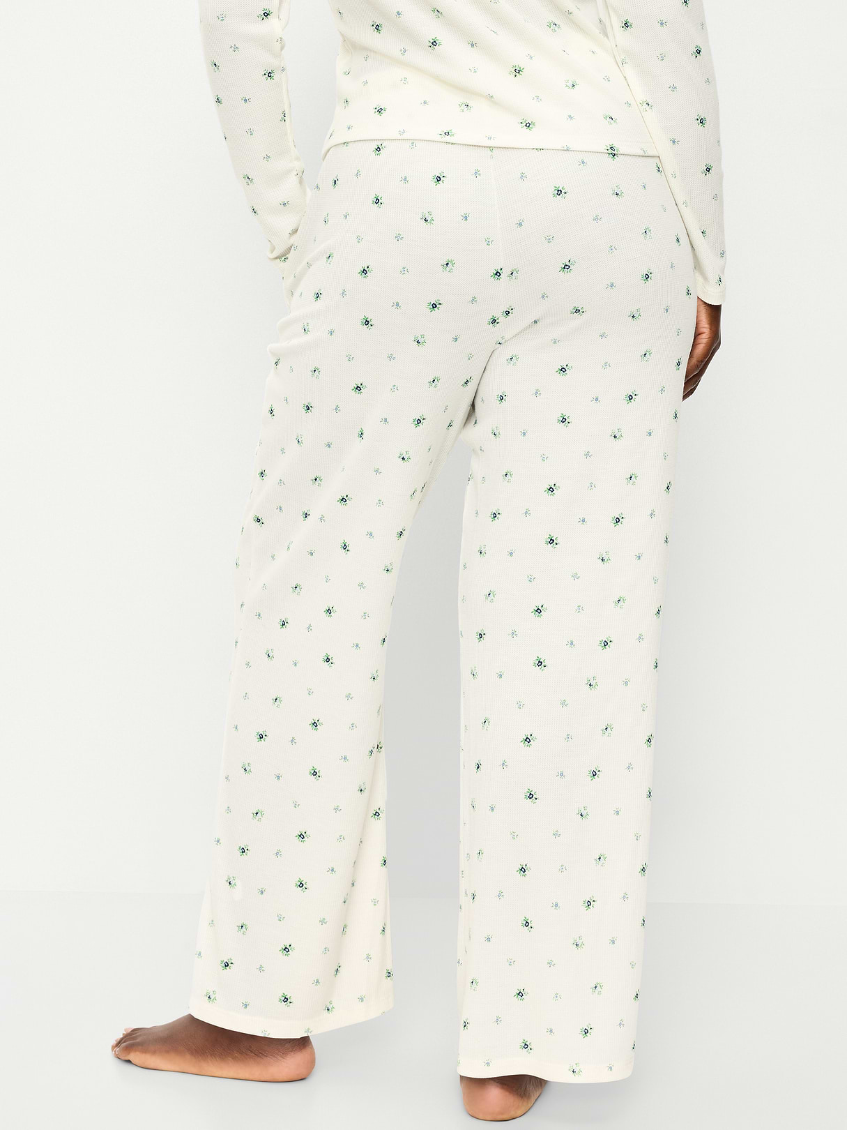 Waffle-Textured Pajama Pants - Cream Ditsy Floral