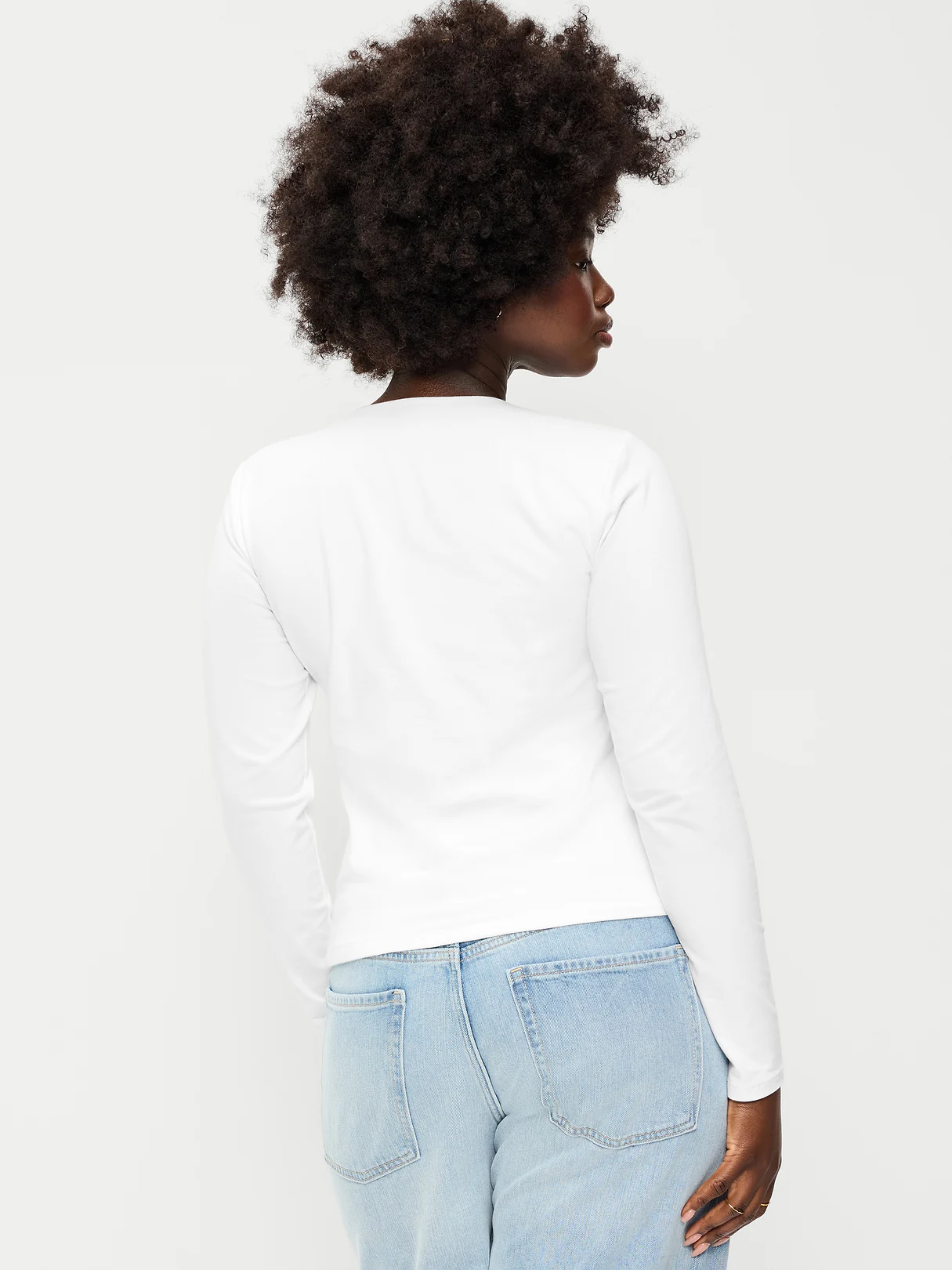 Hug Double-Layer Crew-Neck Long-Sleeve Top - White Lilies