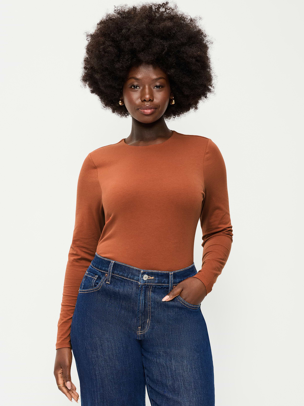 Hug Double-Layer Crew-Neck Long-Sleeve Top - Apple Cinnamon
