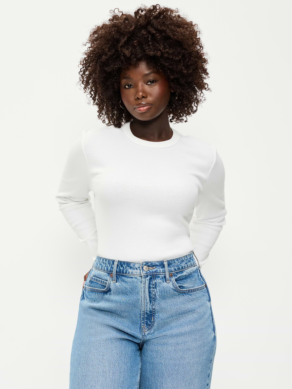 Snug Long-Sleeve Striped Ribbed T-Shirt - White Lilies
