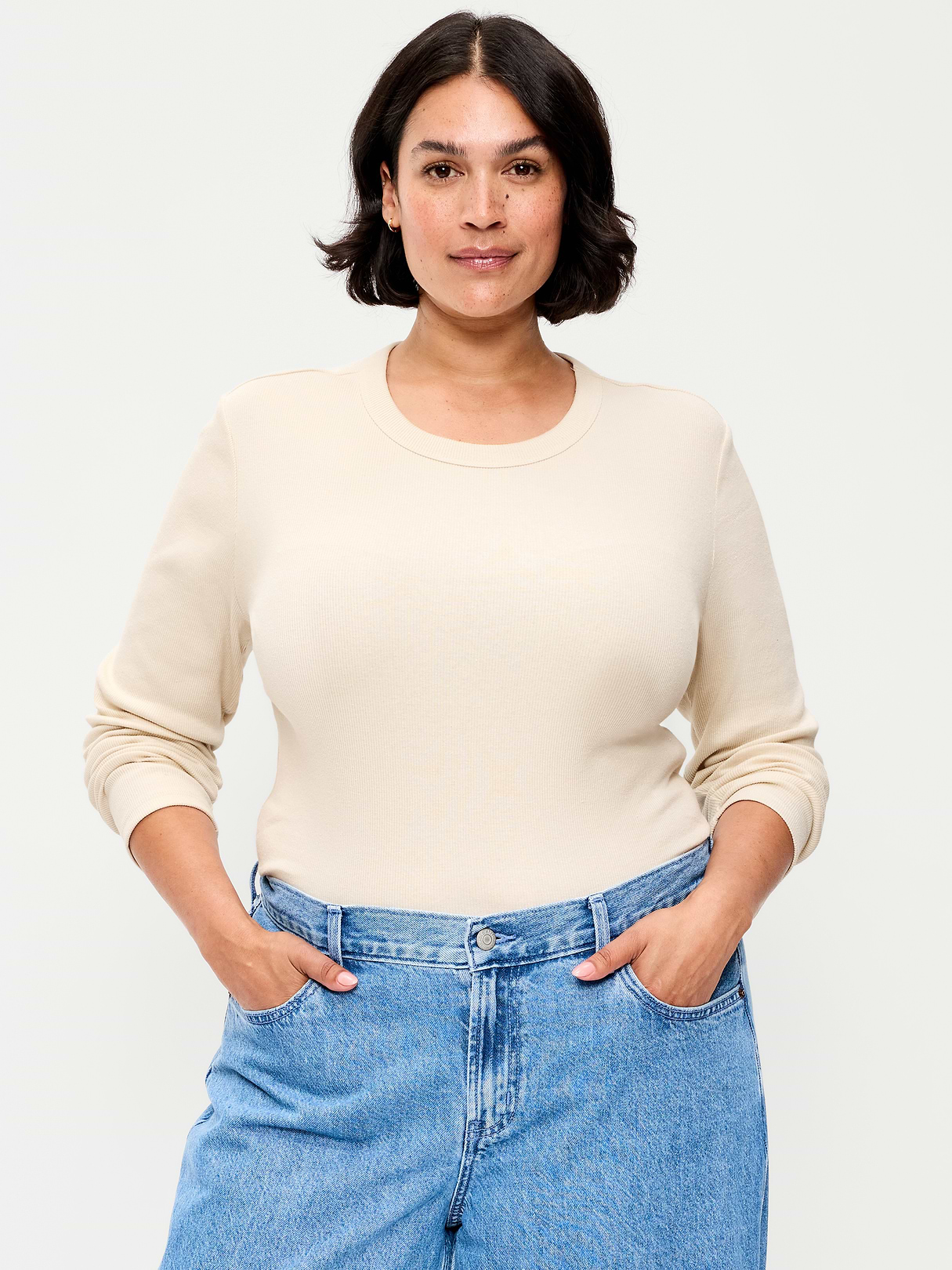 Snug Long-Sleeve Striped Ribbed T-Shirt - Wish Bone