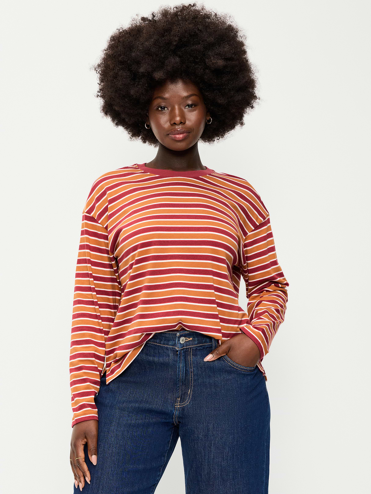 Vintage Long-Sleeve Crew-Neck T-Shirt - Burgundy Stripe