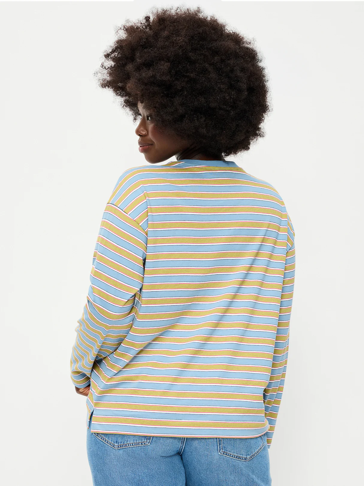 Vintage Long-Sleeve Crew-Neck T-Shirt - Blue/Green Stripe