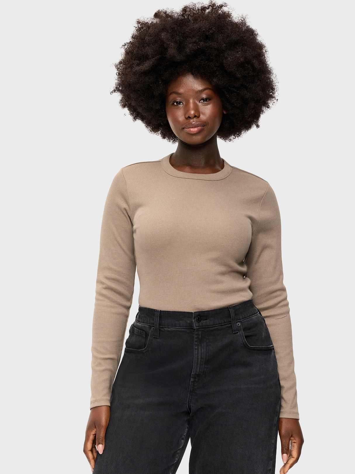 Snug Long-Sleeve Striped Ribbed T-Shirt - Chocolate Malted