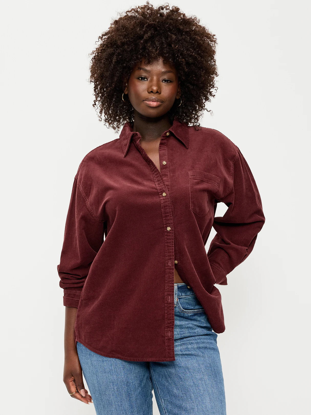 Oversized Boyfriend Button-Down Corduroy Shirt - Reddy Or Not