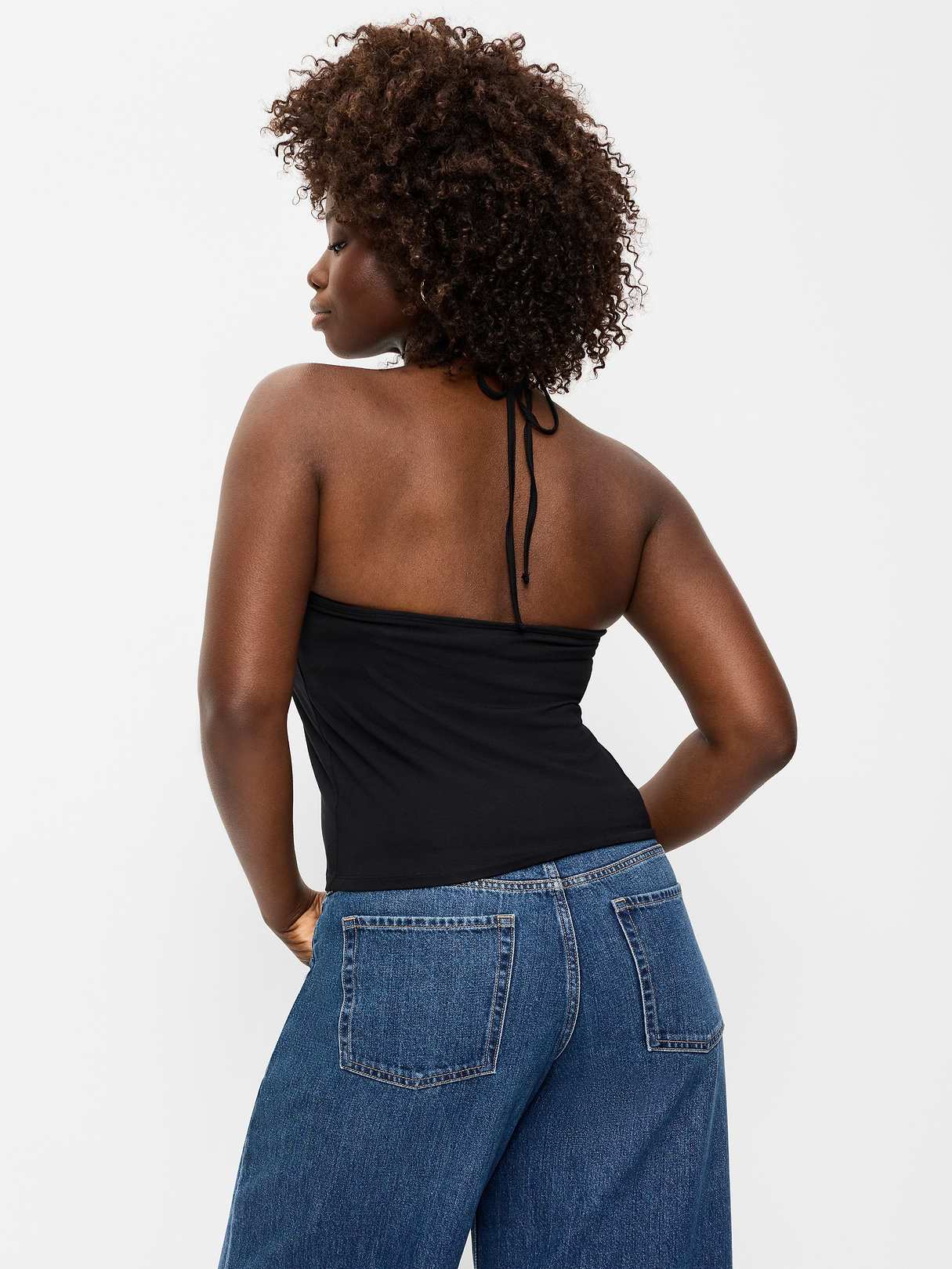 Tie-Neck Rosette Tube Top - Black Jack