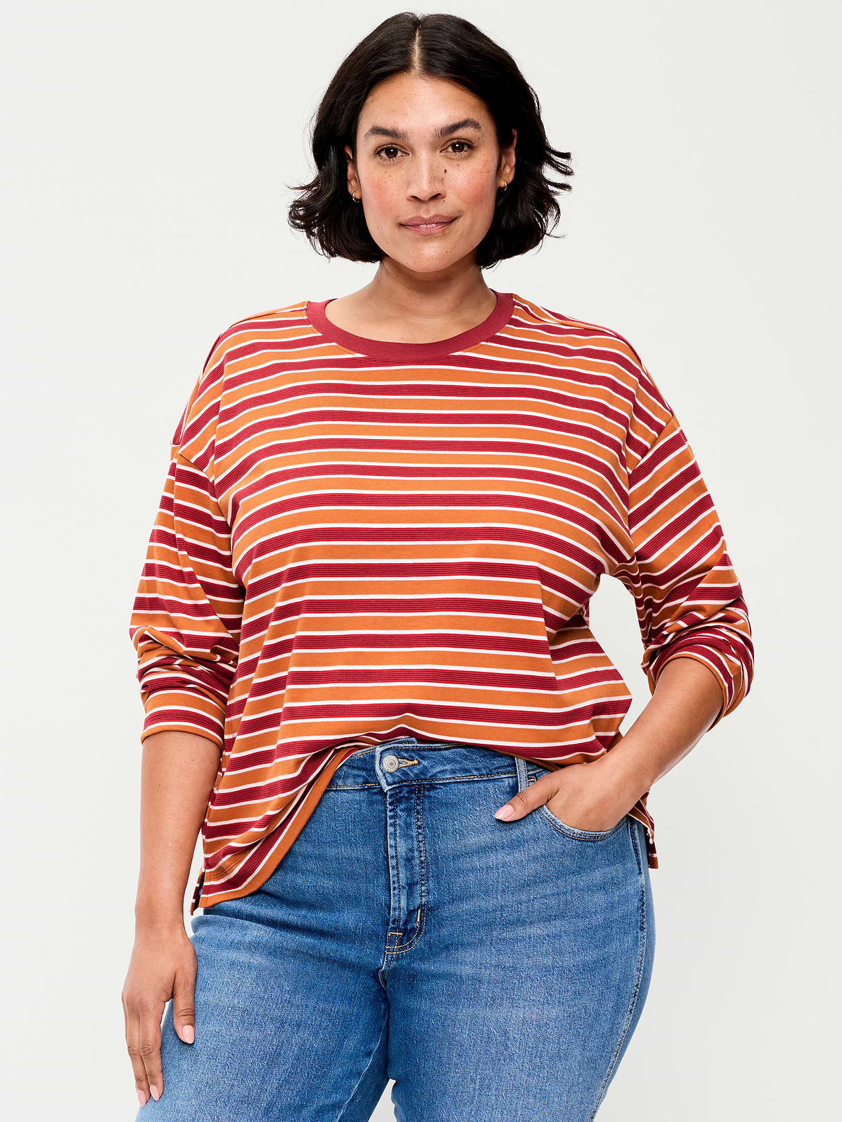 Vintage Long-Sleeve Crew-Neck T-Shirt - Burgundy Stripe
