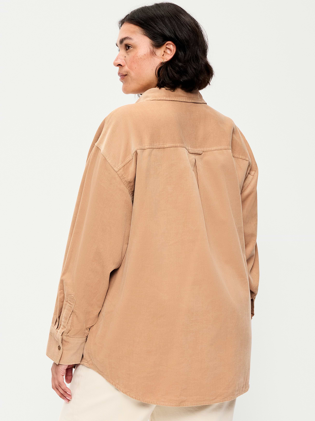 Oversized Boyfriend Button-Down Corduroy Shirt - Dried Linen
