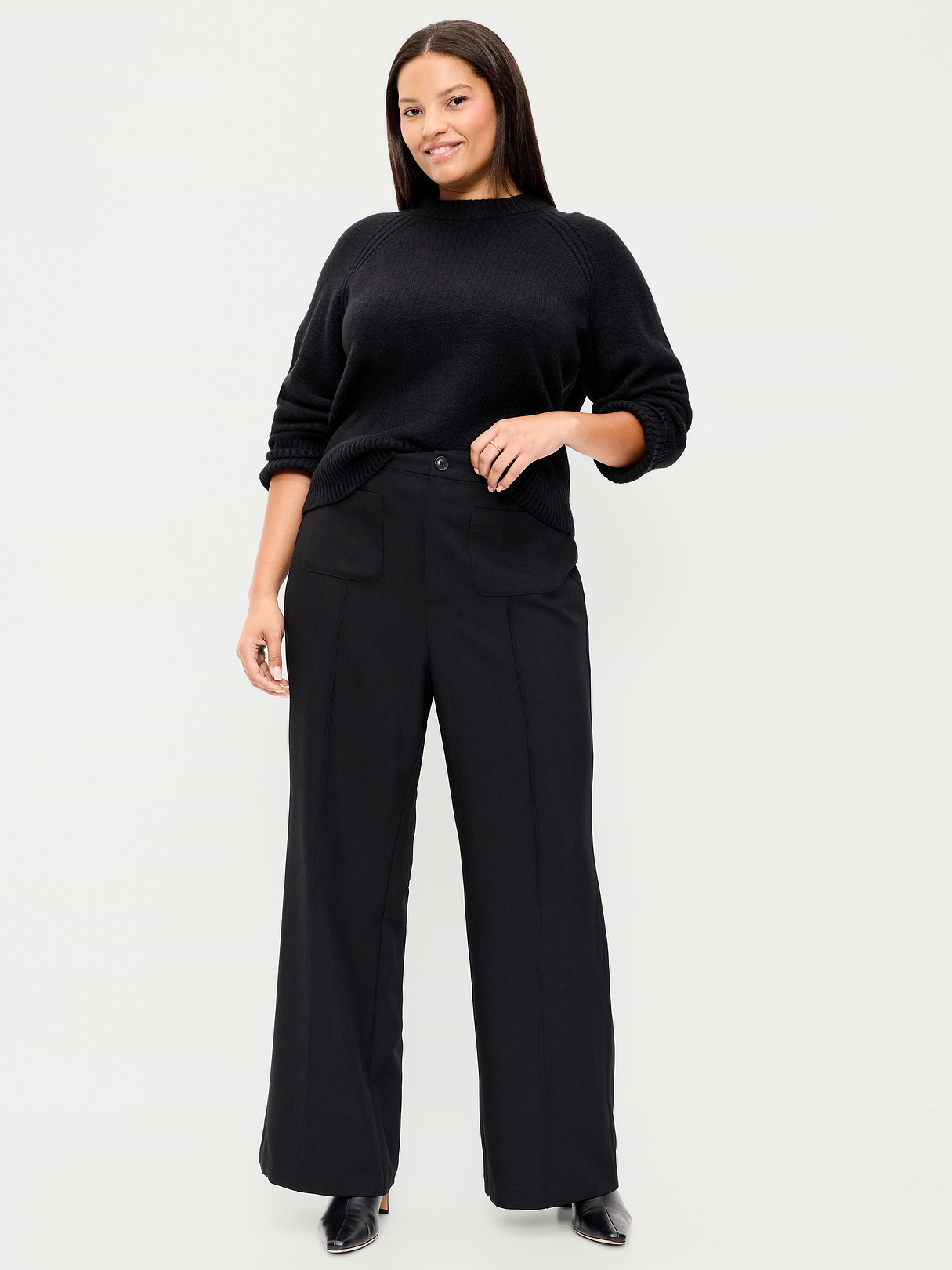 High-Waisted Patch Pocket Flare Pants - Black Jack