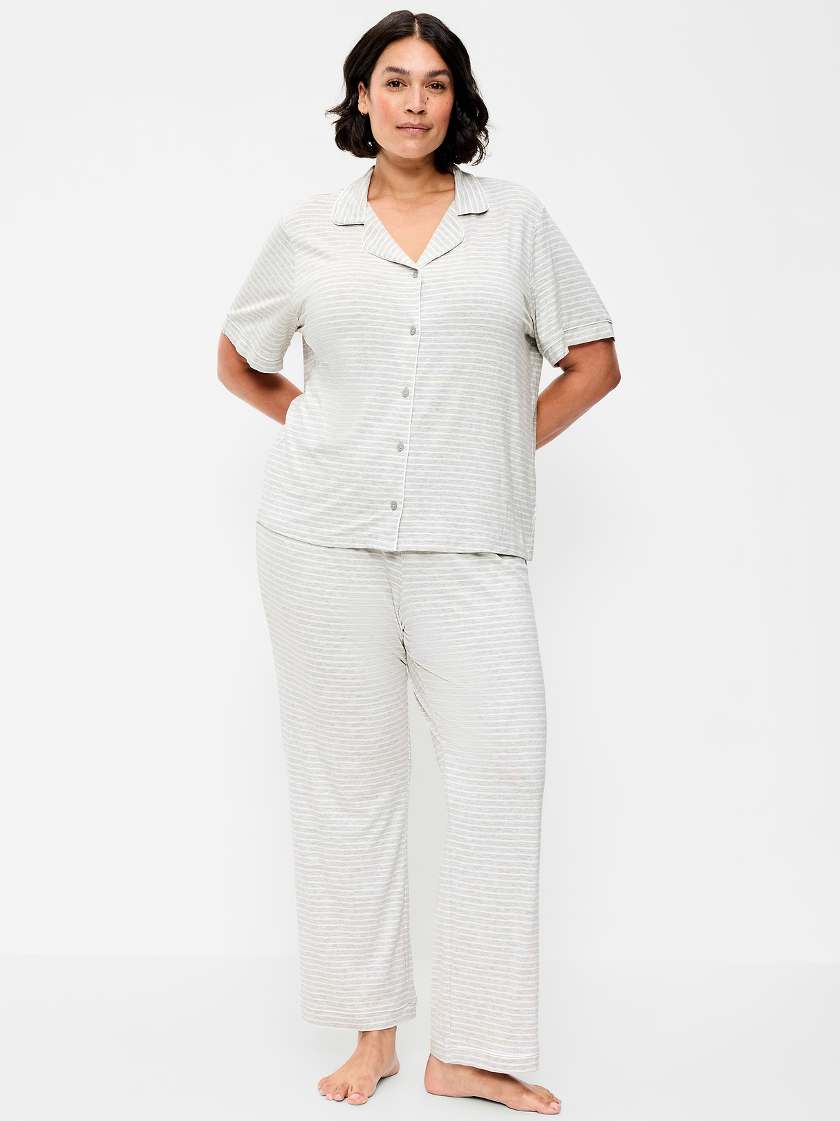 Sunday Sleep Knit Jersey Pant Set - Gray Stripe