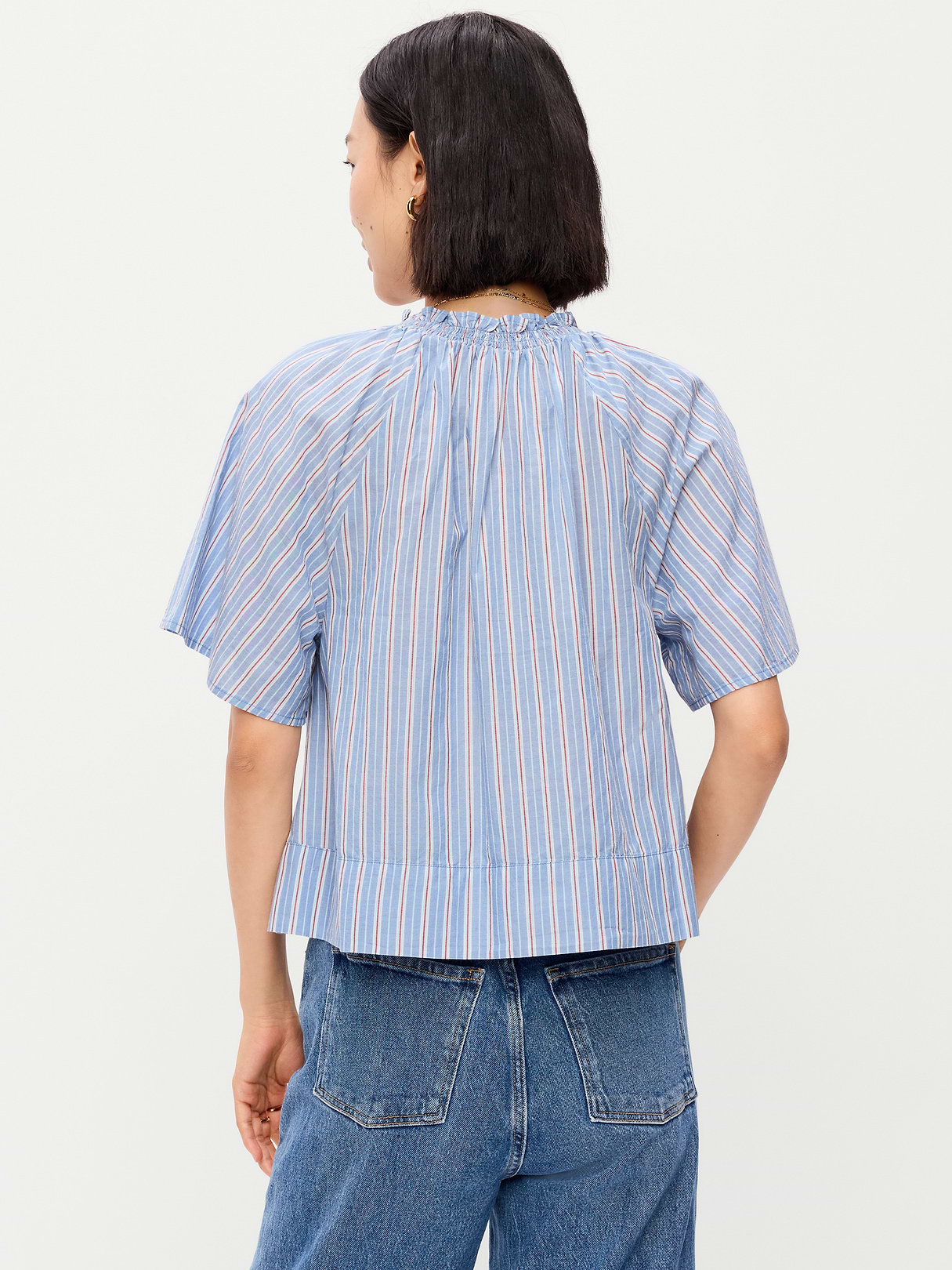 Loose Short-Sleeve Striped Top - Blue Stripe